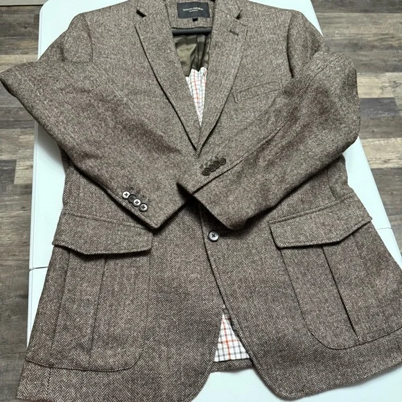 Banana Republic Herringbone wool brown blazer jacket 42 R tailored fit - Picture 2 of 13